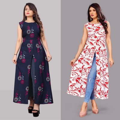 Modli 20 Fashion Women Printed Frontslit Kurta(Blue, Red, White)