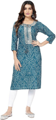 GUPTA TRENDZ Women Embroidered A-line Kurta(Blue, White)