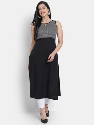 NOWT Women Solid A-line Kurta(Black)