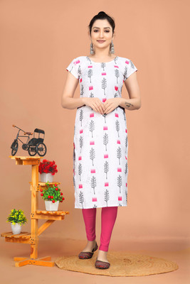radhey enterprise Women Floral Print A-line Kurta(White)