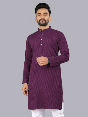 Nat Jastica Men Geometric Print Straight Kurta(Purple)