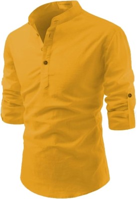 ReelerCart Men Solid Pathani Kurta(Yellow)