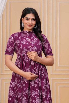sanjya Women Printed A-line Kurta(Purple)