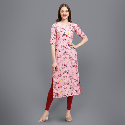 1 Stop Fashion Women Printed Straight Kurta(Pink)