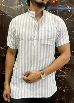 LineaWear Men Embroidered Straight Kurta(White)