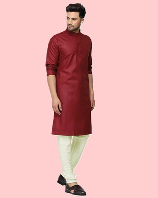 Wearbird Men Solid Straight Kurta(Maroon)