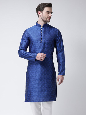 SG LEMAN Men Solid Straight Kurta(Blue)