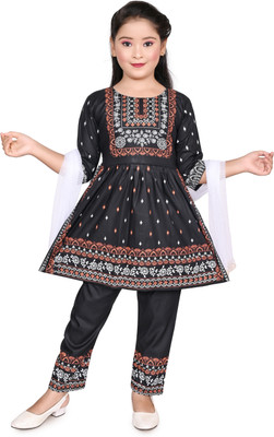 New Sakib Dresses Girls Block Print Anarkali Kurta(Red)