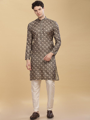ANOUK Men Abstract Straight Kurta(Brown)