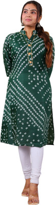 Parth f Women Bandhani A-line Kurta(Green)