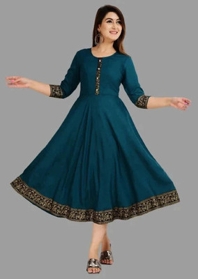 GULJAR FASHION Women Printed A-line Kurta(Green)