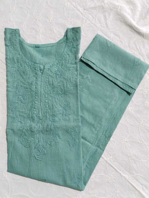 Adab chikan handicraft Women Embroidered A-line Kurta(Light Green)