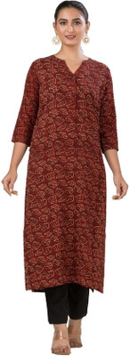 Crazy Needle Women Geometric Print A-line Kurta(Maroon)