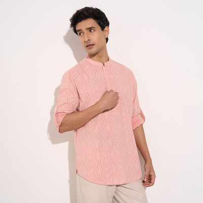 Indus Route by Pantaloons Men Printed A-line Kurta(Orange)