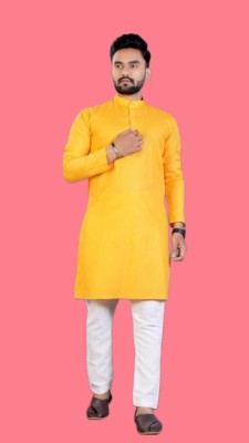 VINAARI Men Solid A-line Kurta(Yellow)