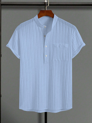 Paralians Men Self Design Casual Blue Shirt