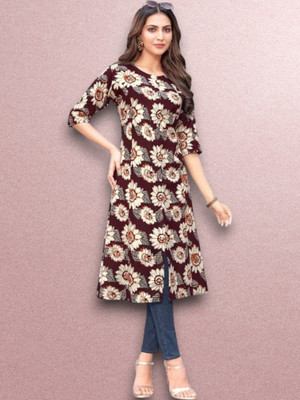 ABHI FAB Women Printed Straight Kurta(Maroon)