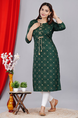 ORAANA Women Floral Print Straight Kurta(Green)