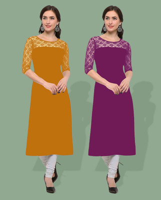 maaheshvi Women Self Design Straight Kurta(Purple)