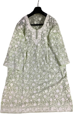 Warm Worth Women Embroidered A-line Kurta(Light Green)