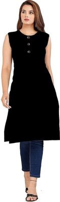 Adgood fashion Women Printed Straight Kurta(Black)