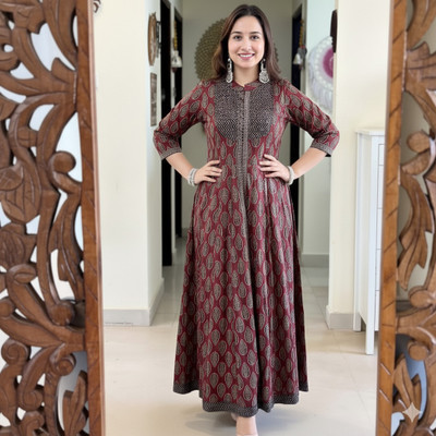 urami Women Printed Anarkali Kurta(Maroon)