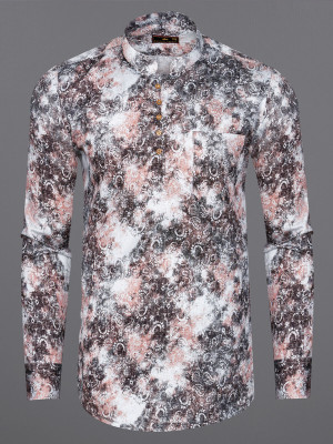 french crown Men Floral Print Straight Kurta(Brown)
