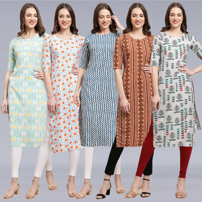 1 Stop Fashion Women Printed Straight Kurta(Multicolor)