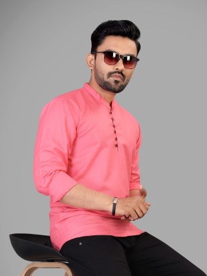 KESHAV Men Solid Straight Kurta(Pink)