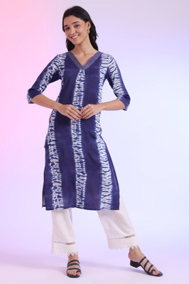 Aurelia Women Geometric Print Straight Kurta(Blue)