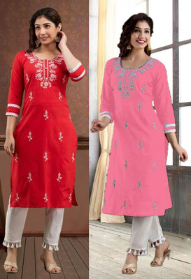 SISTO Women Embroidered Straight Kurta(Multicolor)