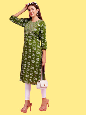 Fashion Point Women Printed Straight Kurta(Green)