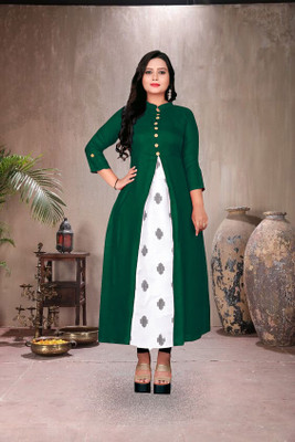 Tradenest International Women Printed A-line Kurta(Green)