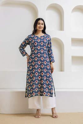 DesiHulia Women Printed Straight Kurta(Blue)
