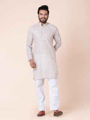 Rainbow Cloths Men Printed Ethnic Dress Kurta(White)