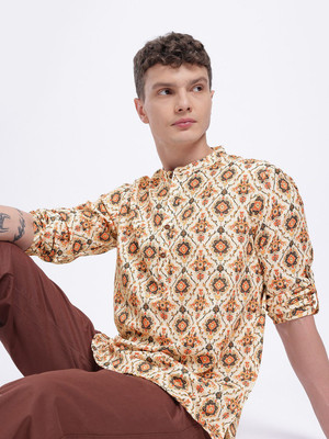 Anouk Rustic Men Printed Straight Kurta(White)