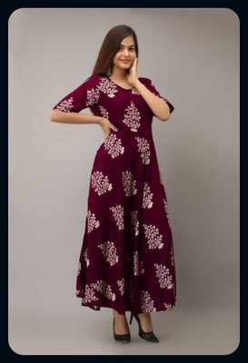 RACHNA FASHION Women Printed Flared Kurta(Maroon)