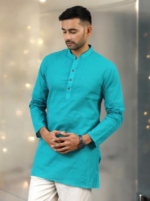 Tattva Men Chikan Embroidery Straight Kurta(Blue)