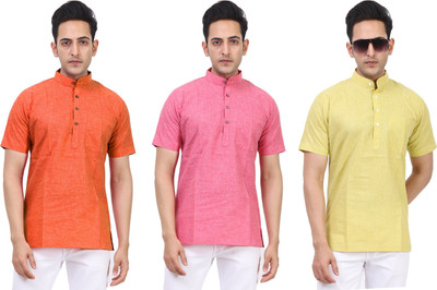 Kavita Fasion Men Solid Straight Kurta(Pink, Orange, Yellow)