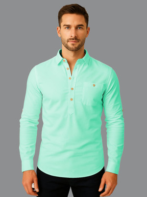 LENIA Men Solid A-line Kurta(Light Blue)