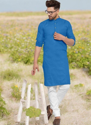 Krisha trend Men Solid Straight Kurta(Blue)