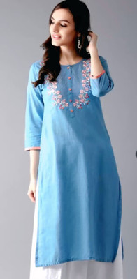 MSGB Fashion Women Embroidered, Floral Print Straight Kurta(Blue)