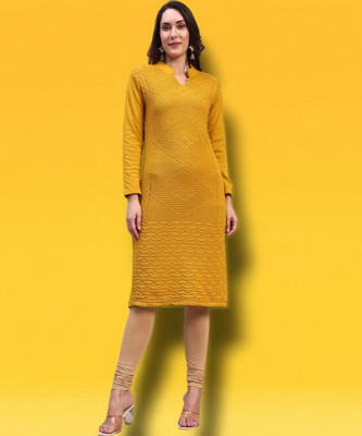 HEMLOCK Women Self Design Straight Kurta(Orange)