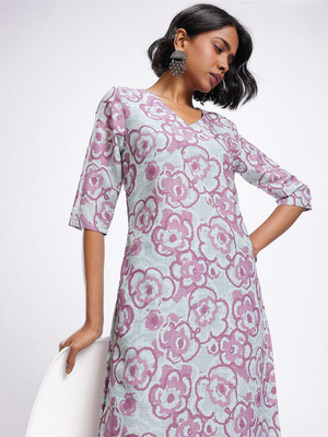 Anouk Rustic Women Floral Print Straight Kurta(Grey)