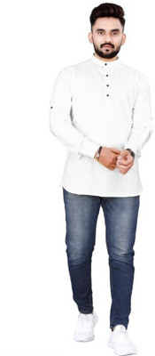 S KUADA Men Solid Straight Kurta(White)