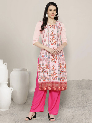 EthnicBasket Women Printed A-line Kurta(Pink)