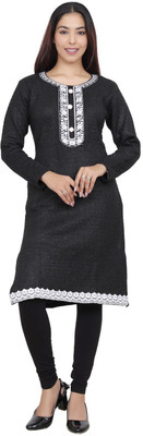 PEARLS FASHIONZ Women Solid A-line Kurta(Black)
