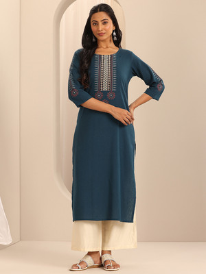 LIBAS Women Printed A-line Kurta(Blue)