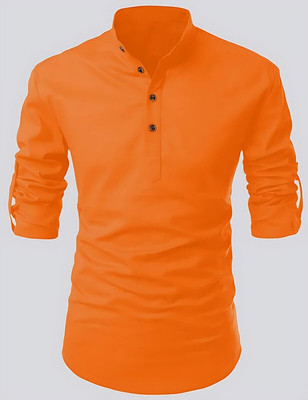 krishu Men Solid Straight Kurta(Orange)