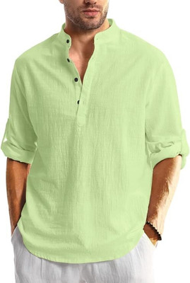 HouseOfCommon Men Self Design Straight Kurta(Light Green)